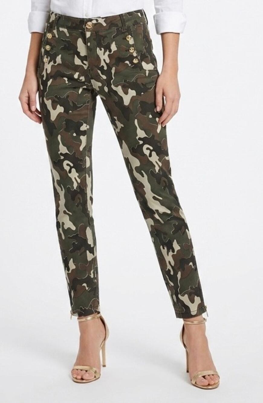 Redemption Slim Trousers Green Camouflage  Zip Ankle Cotton Blend size 44 (10)